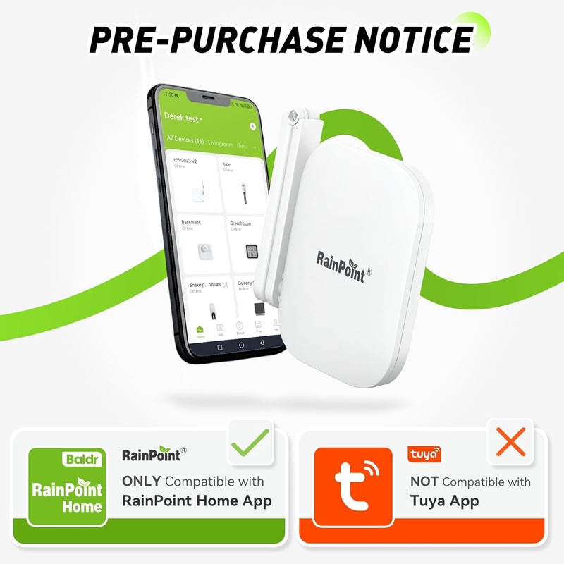 RAINPOINT Gen2 2.4GHz Mini WiFi Hub App Control, Devices System Only,853ft Connection Range, Support Up to 39 Devices - Image 3